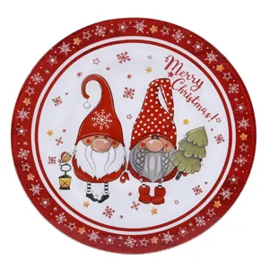 Farfurie Sticlă Crăciun Gnome cu Mesaj \"Merry Christmas\" 26.5cm