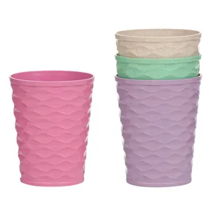 Set Pahare din Plastic, 475ml, 4 buc, Culori Pastelate, Model Ondulat
