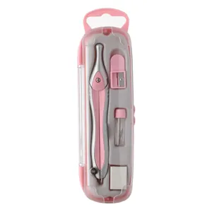 Set Compas Geometric Metalic, 4 buc, Argintiu și Roz, cu Accesorii