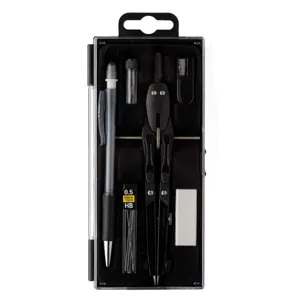 Set compas cu rotiță metalic și creion mecanic, 6 piese, negru
