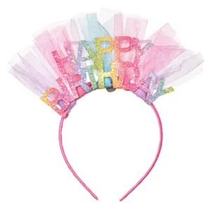 Coroniță cu Tul Colorat și Glitter, Happy Birthday