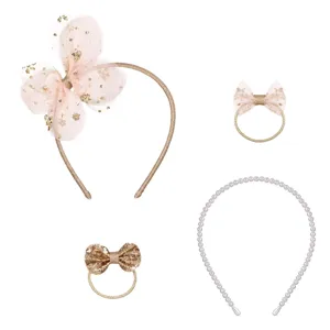 Set Accesorii Par de Textil cu Glitter Auriu pentru Copii