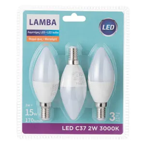 Set 3 becuri LED E14, 2W, 170 lumeni, 3000K, alb