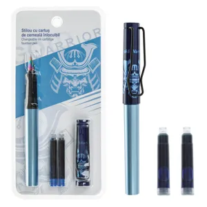 Stilou cu rezerve de cerneală, Set 1+2, Albastru, Model Samurai