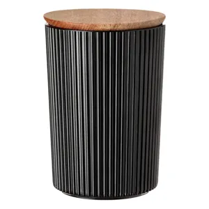 Recipient de depozitare cu capac din lemn, 900ml, dungi negre