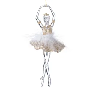 Ornament Balerină Transparentă Glitter Bej Sampanie pentru Brad de Crăciun 18cm