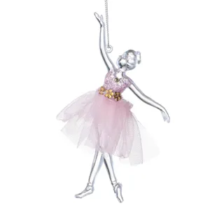 Ornament Brad de Craciun Balerina Transparenta Roz 15cm