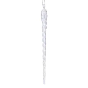 Ornament de Crăciun Forma Icicle Alb cu Glitter Argintiu
