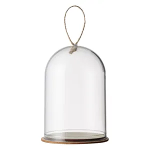 Cupolă transparentă de plastic cu bază din lemn pentru decorațiuni de Crăciun