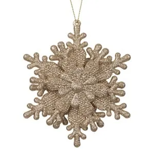 Ornament Brad de Craciun 3D Fulg de Zapada cu Glitter Bej Sampanie