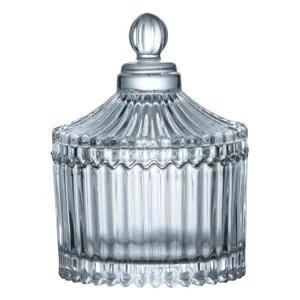 Bombonieră din sticlă transparentă cu model dungi în relief