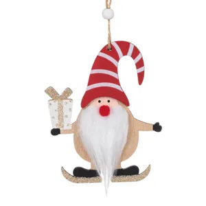 Ornament Gnome din Lemn pentru Crăciun cu Căciulă Roșie