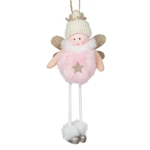 Ornament Brad de Crăciun din Lemn cu Blană Roz și Aripi Glitter