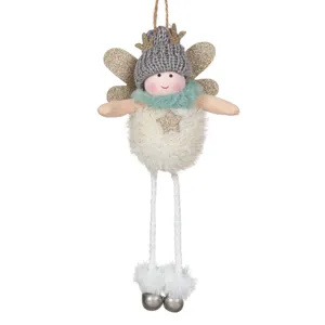 Ornament Brad de Crăciun din Lemn Ingeras cu Blană Albă și Glitter