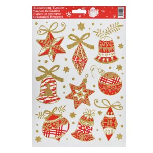 Autocolante Decorative Crăciun Globuri Roșii cu Glitter Auriu 20x30cm