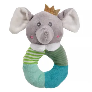 Jucarie zornaitoare inel cu model elefant, gri, 17 cm