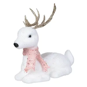 Figură decorativă de Crăciun Cerb Alb cu Fular Roz și Glitter