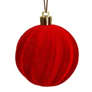Ornament Brad de Craciun Glob Catifelat Bordo cu Linii Ondulate Ø6cm