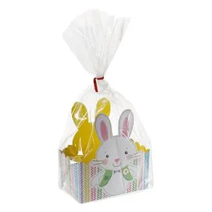 Set 4 Cutii de Cadou din Carton cu Model Iepure, Celofan si Panglica, Alb, 12x7x13.5cm
