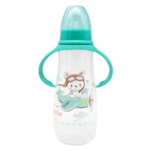 Biberon din Plastic cu Tetină din Silicon și Mânere, 300 ml, Verde Menta