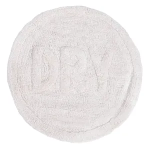 Covoras de baie rotund, bumbac, alb, cu text DRY in relief, diametru 60 cm