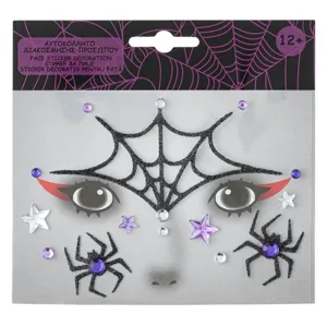 Tatuaje temporare pentru fata, Pânză de păianjen cu pietre, Set 1 buc, Negru/Mov/Alb/Argintiu