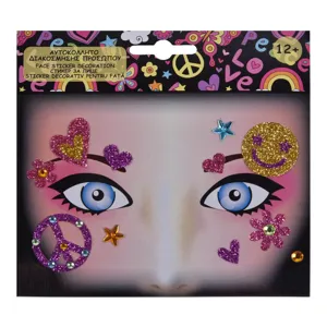 Set Tatuaje Temporare cu Glitter si Strass, Modele Flori, Inimi, Pace, Multicolor