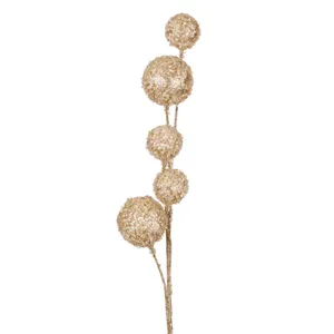 Crenguță Decorativă Crăciun Globuri Bej Șampanie cu Glitter 66cm