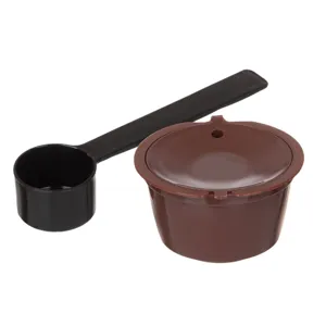 Capsulă de cafea reutilizabilă, Compatibilă cu Dolce Gusto, cu linguriță de măsurare, Maro