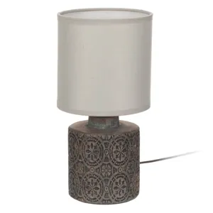 Veioză cu bază ceramică gri și abajur textil, E14
