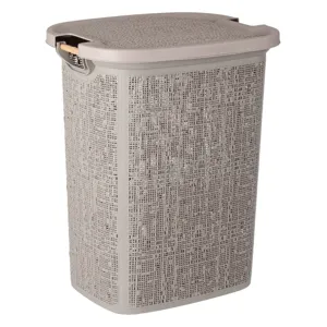 Cos de rufe cu manere din lemn, 60L, Maro Cappuccino, 46x37x57,5 cm