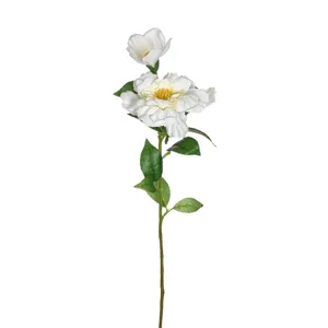Floare artificiala Camelie Alba cu Tulpina Lunga, 66cm