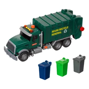Camion gunoier de jucarie, Verde, cu 3 pubele, Lumini si sunete