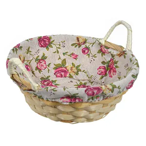 Cos decorativ de Paste din bambus, Ø23x8cm, cu captuseala floral bej