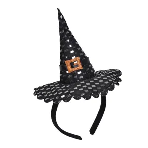 Coroniță cu Pălărie de Vrăjitoare, Neagră cu Detalii Argintii și Glitter Portocaliu, 18 cm