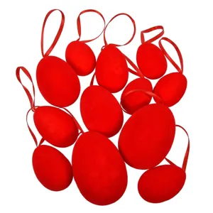 Oua Decorative de Paste Rosii Catifelate, 12 buc, 4-7 cm