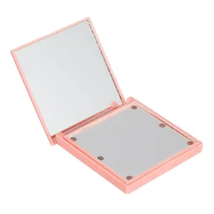 Oglindă de voiaj cu 6 LED-uri, 7x7 cm, Roz