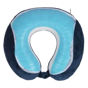 Pernă de călătorie anatomică cu memory foam și gel de răcire, Albastră, 27 cm