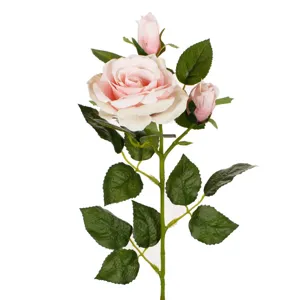 Trandafir artificial roz cu tulpina lunga, 73 cm, cu muguri si frunze