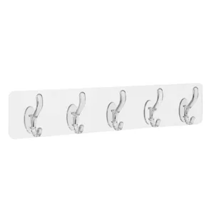 Cuier Autocolant Transparent cu 5 Cârlige, 35x7 cm