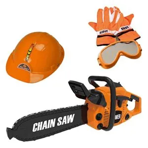 Drujba Jucarie cu Accesorii, Portocaliu, Set Complet cu Casca, Manusi si Ochelari de Protectie, Efecte Sonore, Functioneaza cu 3 Baterii AA (incluse)