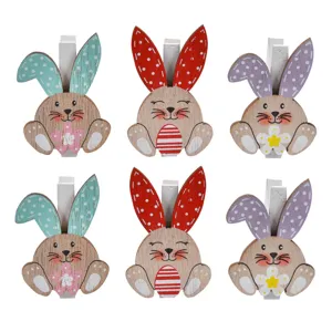 Set 6 Clestisori Decorativi din Lemn cu Iepurasi, 5 cm, Multicolor