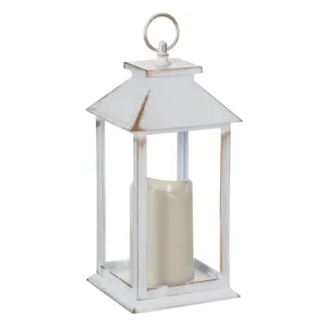 Felinar decorativ alb auriu brushed cu lumanare LED