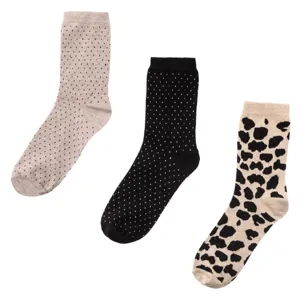Sosete imprimeu leopard bej-negru cu buline pentru femei