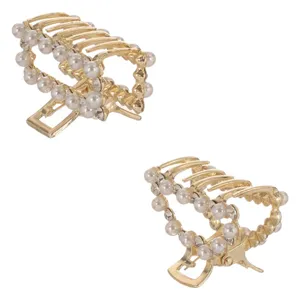 Clamă de păr aurie cu mărgele și strass, set de 2 bucăți