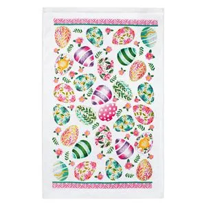 Prosop de bucatarie din bumbac, 63x38 cm, alb cu model oua pastelate