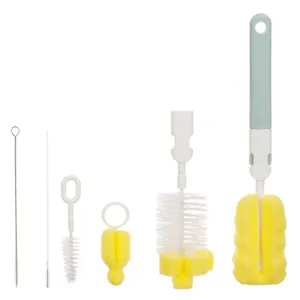 Set 6 Perii pentru Curățat Biberoane și Tetine, Galben, Alb, Albastru