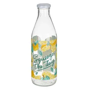 Sticlă de apă din sticlă cu model lămâi, 1L, capac metalic
