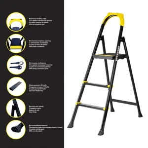 Scară metalică cu 3 trepte, 40x71x109cm, galbenă cu negru