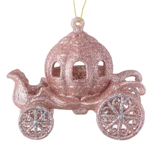 Ornament Brad Crăciun Calească Glitter Roz pentru Decorațiuni de Sărbători